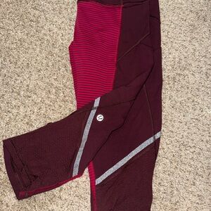lululemon athletica Women’s Burgundy and Magenta Striped Leggings